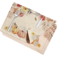 Jogo de 4 jogos americanos reversíveis com estampa de abóbora, estilo fazenda, para mesa de jantar. Laváveis à máquina. Cor amarela.