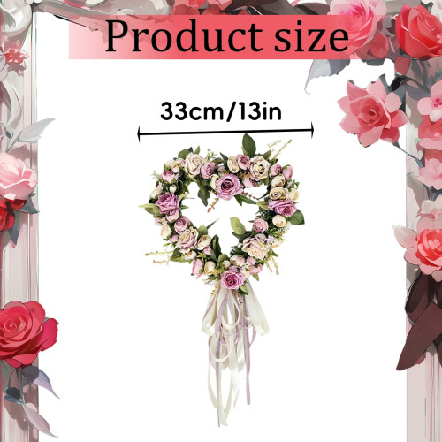 13" Rose Heart Wreath with Ribbon 2