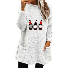 Dame juletermotoer, langærmede casual sweatshirts, plus size, printet/enfarvet, rund hals, plysagtig fortykket, hætteløs