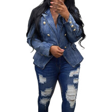 Damen-Jeansjacke in schmaler Passform, tailliert, zweireihig, mit Taschen
