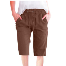 Shorts femininos casuais de cor sólida, cintura elástica, modelagem reta e solta, pernas largas, com bolso, tamanhos P a 3XG.