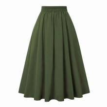 Saia feminina de cintura alta, corte evasê, plissada, midi, até o joelho, casual, com bolsos, estilo vintage, verde militar, tamanho G.