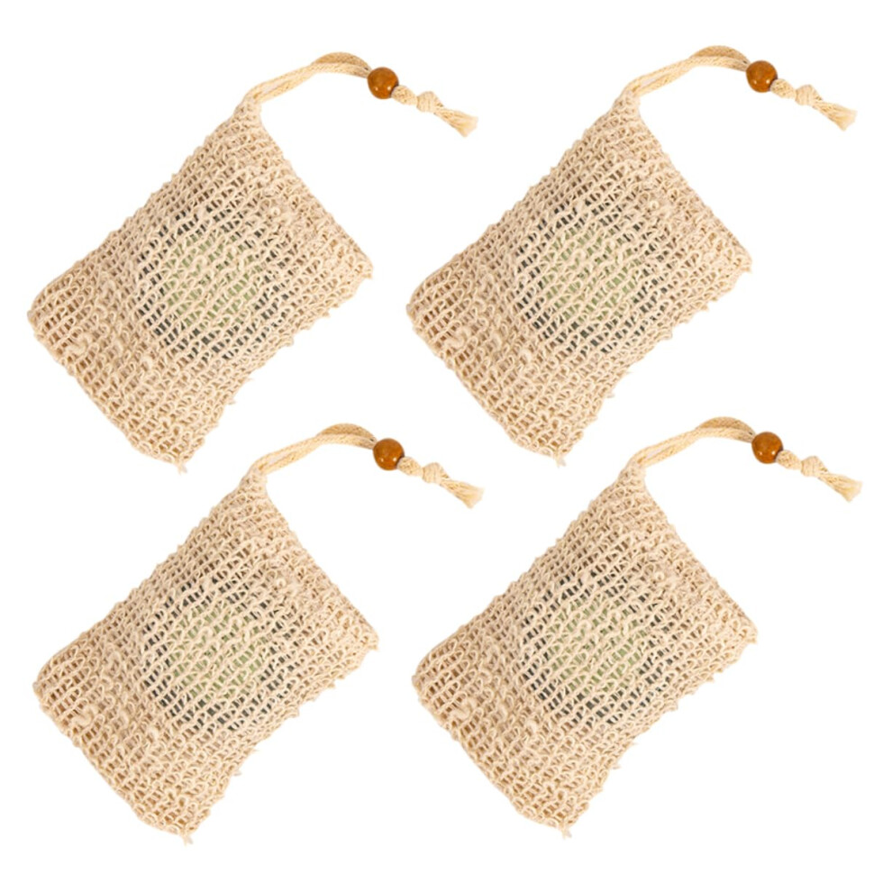 4pcs Exfoliating Mesh Soap Saver Bags with Cotton Pouch Drawstring for Rich Foamy Lather
