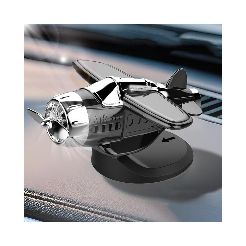 Car Dashboard Airplane Ornament With Solar Powered Propeller, Realistic Drift Motion Gray 9771547179900