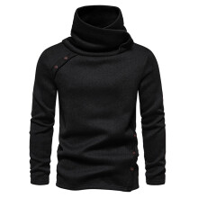 Winter Cowl Neck Turtleneck Sweater For Men 2025 Casual Solid Color Long Sleeve Pullover Sweater Tops Blouse Black