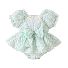 Conjunto para recém-nascida: Body com estampa de botão de flor, saia com flor 3D e bolsa com laço, verde, 3-6 meses, compatível com tamanhos