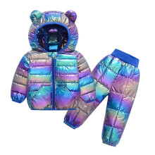 Sett med pufferjakke og bukser for smågutter og jenter, snødress, skidress, vinterfrakker, polstret frakk, lett vinterdunjakke, kraftig frakksett,