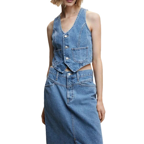 (M, Blue) Γυναικείο τζιν γιλέκο, casual στυλ