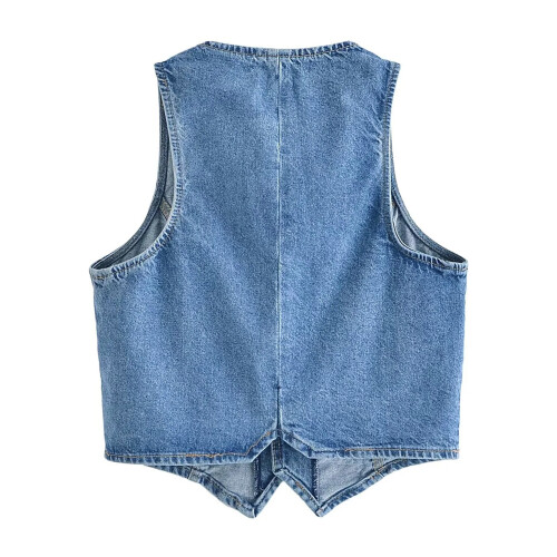 (M, Blue) Γυναικείο τζιν γιλέκο, casual στυλ 1