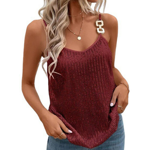 (M, Wine Red) Γυναικεία καλοκαιρινά τοπ αμάνικα φανελάκια 2