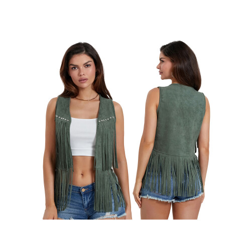 (XL, Army Green) Γυναικείο γιλέκο χίπηδων, για streetwear 2