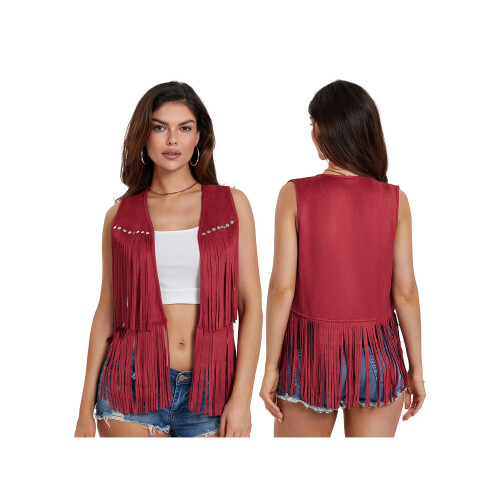 (S, Red) Γυναικείο γιλέκο χίπηδων, για streetwear 2