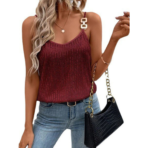 (L, Wine Red) Γυναικεία καλοκαιρινά τοπ αμάνικα φανελάκια 2
