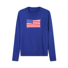 (M, Navy Blue) Pulls à drapeau pour femmes, manches longues, col rond, coupe ample, en maille.