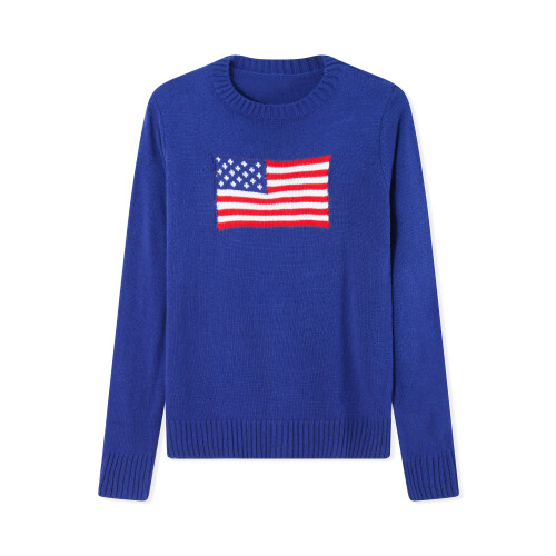 (M, Navy Blue) Pulls à drapeau pour femmes, manches longues, col rond, coupe ample, en maille.