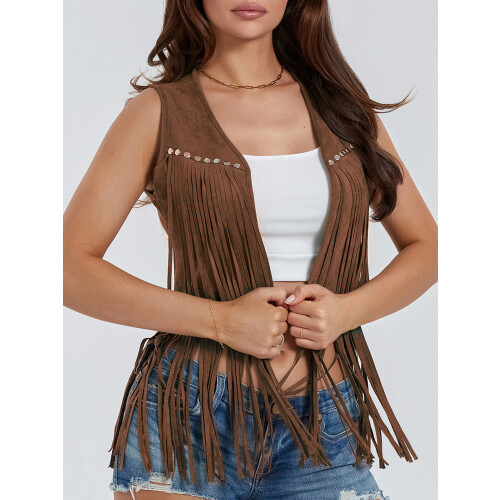 (S, Dark brown) Γυναικείο γιλέκο χίπηδων, για streetwear 1