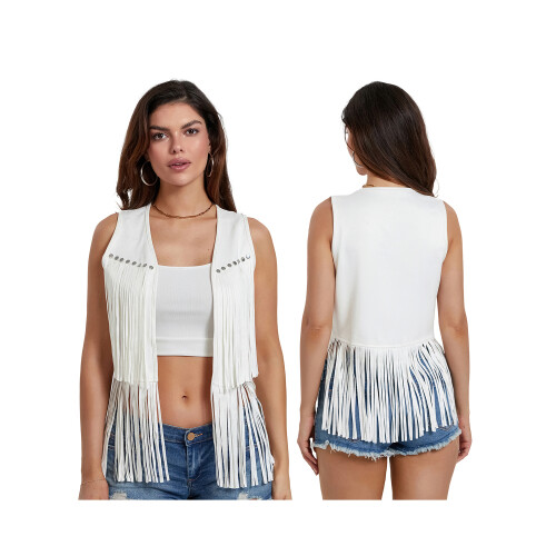 (XXL, White) Γυναικείο γιλέκο χίπηδων, για streetwear 2