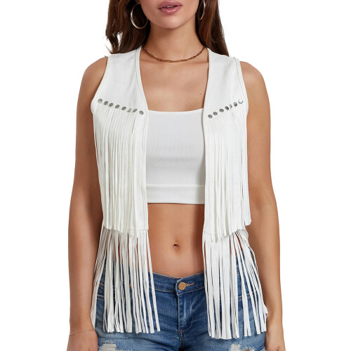 (XXL, White) Γυναικείο γιλέκο χίπηδων, για streetwear 1