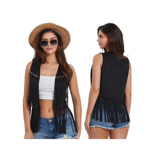 (M, Black) Γυναικείο γιλέκο χίπηδων, για streetwear 2