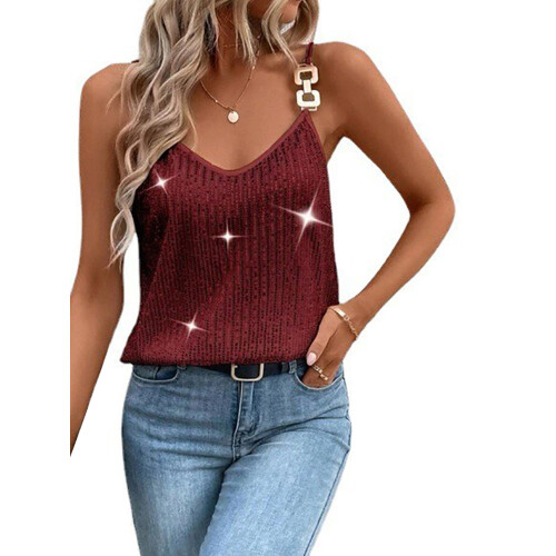 (L, Wine Red) Γυναικεία καλοκαιρινά τοπ αμάνικα φανελάκια 1