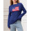 (M, Navy Blue) Pulls à drapeau pour femmes, manches longues, col rond, coupe ample, en maille. 6