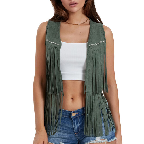 (XL, Army Green) Γυναικείο γιλέκο χίπηδων, για streetwear 1