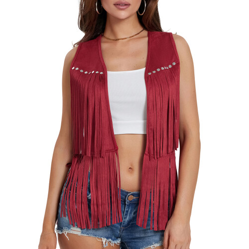 (M, Red) Γυναικείο γιλέκο χίπηδων, για streetwear 1