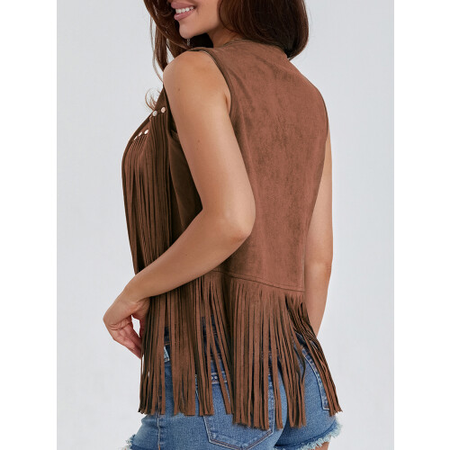 (S, Dark brown) Γυναικείο γιλέκο χίπηδων, για streetwear 2
