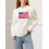 (M, White) Pulls à drapeau pour femmes, manches longues, col rond, coupe ample, en maille. 5