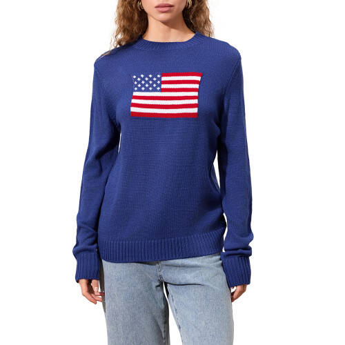 (M, Navy Blue) Pulls à drapeau pour femmes, manches longues, col rond, coupe ample, en maille. 2