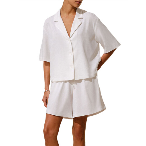 (L, White) 2-teiliges Damen-Pyjama-Set, einfarbig, Weiche Loungewear.