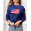 (S, Navy Blue) Pulls à drapeau pour femmes, manches longues, col rond, coupe ample, en maille. 9