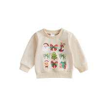 (12-18 Months, Beige) Mädchen-Sweatshirt mit Weihnachtsmotiven, Langarmpullover, Herbstoberteil für Kleinkinder, süßes Herbstoutfit
