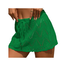 (One Size, Green) Jupe de plage courte en crochet pour femme, taille haute, cordon de serrage, mini-jupe tricotée