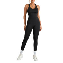 (M, Black) Tuta da donna lunga, senza maniche, scollo a U, traforata, aderente, tinta unita, ideale per feste e streetwear.
