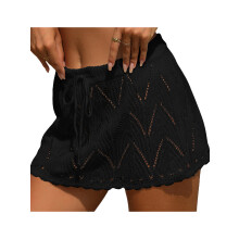 (One Size, Black) Jupe de plage courte en crochet pour femme, taille haute, cordon de serrage, mini-jupe tricotée