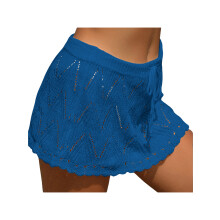 (One Size, Blue) Jupe de plage courte en crochet pour femme, taille haute, cordon de serrage, mini-jupe tricotée