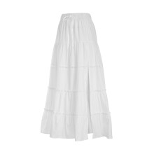 (M, White) Women's Tiered Long Skirts Drawstring Elastic Waist Solid Color Ruched Midi Skirts Side Split Skirts