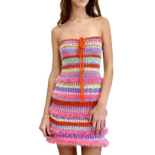 (M, Multi-color) Robe tube d'été en maille pour femme, sans bretelles, à nouer, mini-robe rayée idéale pour la plage.