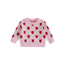 (6-9 Months, Pink) Strickpullover für Kleinkinder, Mädchen, langärmelig, Rundhalsausschnitt, Herz- und Schachbrettmuster, Strickwaren