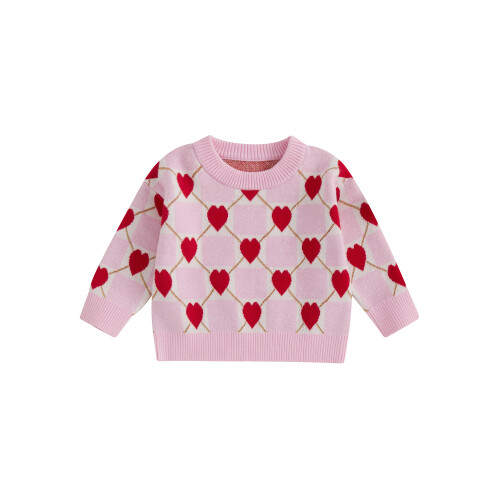 (12-18 Months, Pink) Πλεκτό Πουλόβερ Μακρυμάνικο Σκακιστική Στάμπα