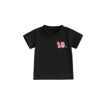 (10 Years, Black) Narozeninové tričko pro dívky, potisk čísel a písmen, kulatý výstřih, krátké rukávy, ležérní styl