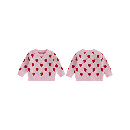 (9-12 Months, Pink) Πλεκτό Πουλόβερ Μακρυμάνικο Σκακιστική Στάμπα 1