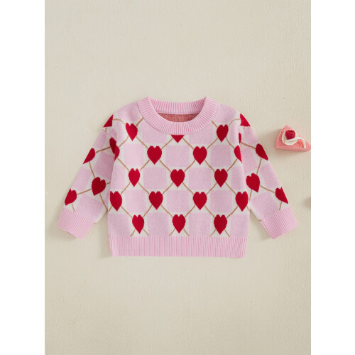 (12-18 Months, Pink) Πλεκτό Πουλόβερ Μακρυμάνικο Σκακιστική Στάμπα 2