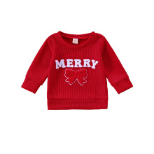 (12-18 Months, Red) Baby Girls Christmas Sweatshirt, Long Sleeve Crew Neck Embroidery Letters Bow Pullover Tops