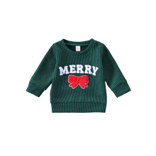 (2-3 Years, Green) Baby Girls Christmas Sweatshirt, Long Sleeve Crew Neck Embroidery Letters Bow Pullover Tops
