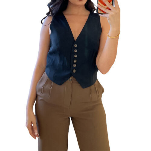 (M, Navy Blue) Γυναικεία καλοκαιρινά φανελάκια, και κουμπάκια
