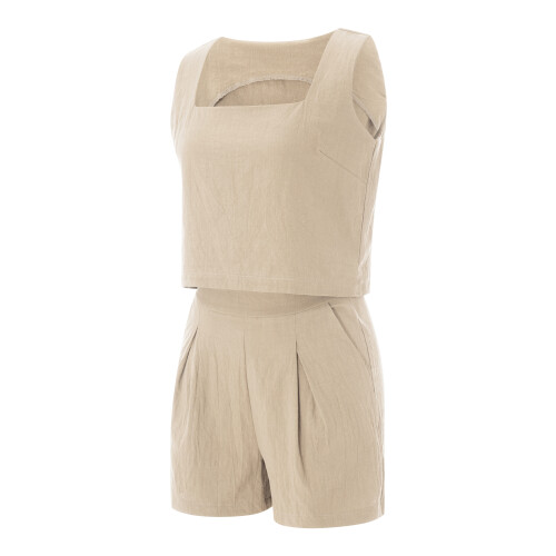 (XL, Khaki) Γυναικεία καλοκαιρινά σετ με τσέπες 1