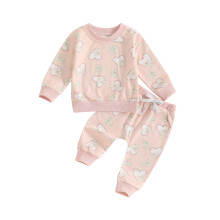 (2-3 Years, Pink) Éadaí Lá Vailintín do Chailíní le Prionta Croí, Geansaí Muineál Crua, Muinchille Fada, Tacar 2 phíosa
