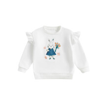 (6-7 Years, White) Mädchen-Sweatshirt, langärmelig, Rundhalsausschnitt, Kapuzenpullover mit Hasenprint, lässige Alltagskleidung